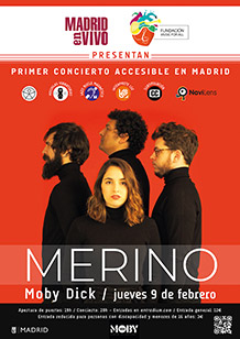 MUSIC FOR ALL y MADRID EN VIVO presentan
MERINO
JUEVES 9 de FEBRERO. 19h.